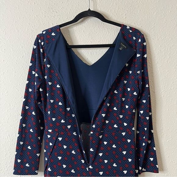 Talbots Heart Print A-Line Jersey Sheath Dress Long Sleeve Navy Blue Size 6 - Picture 8 of 9